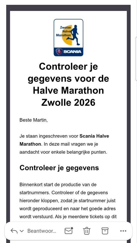 Startbewijs zwolse halve marathon 2026, Eén persoon, Overige soorten