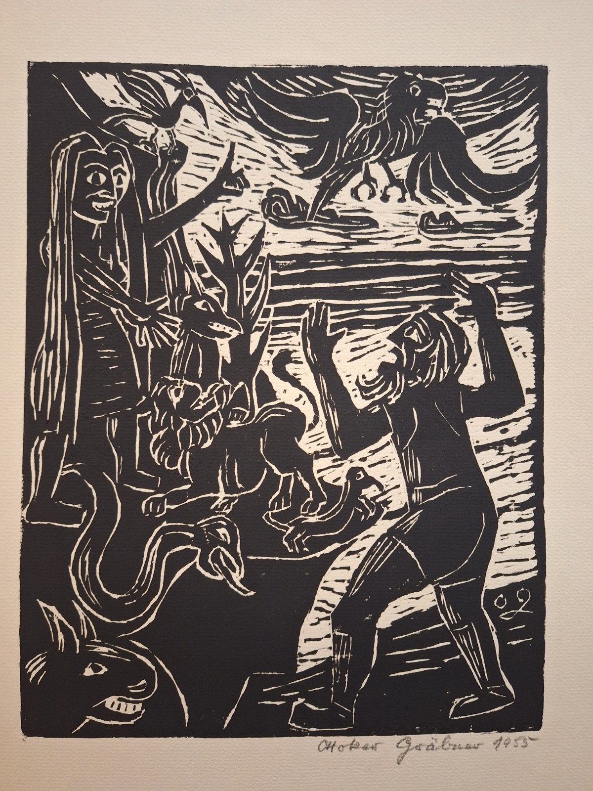 Houtsnede 'Noach van Ottokar Gräbner (1955), Ophalen of Verzenden