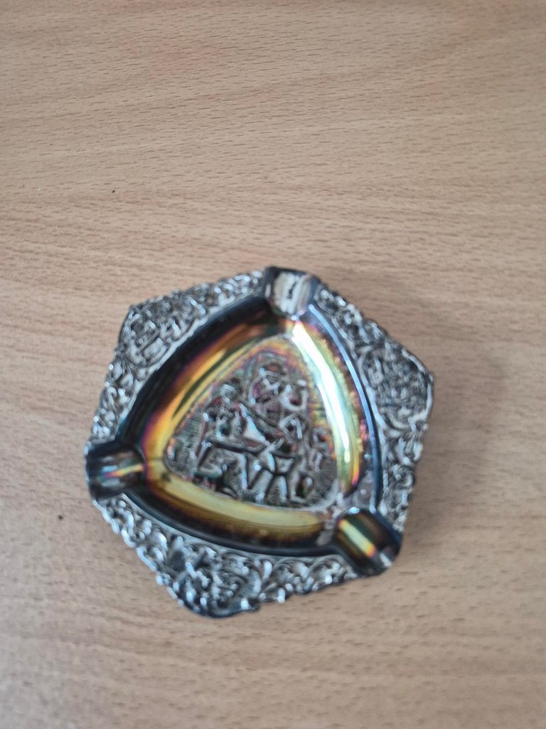 asbak zilver/verzilverd driehoekig ca. 7 cm., Antiek en Kunst, Antiek | Goud en Zilver, Ophalen, Zilver