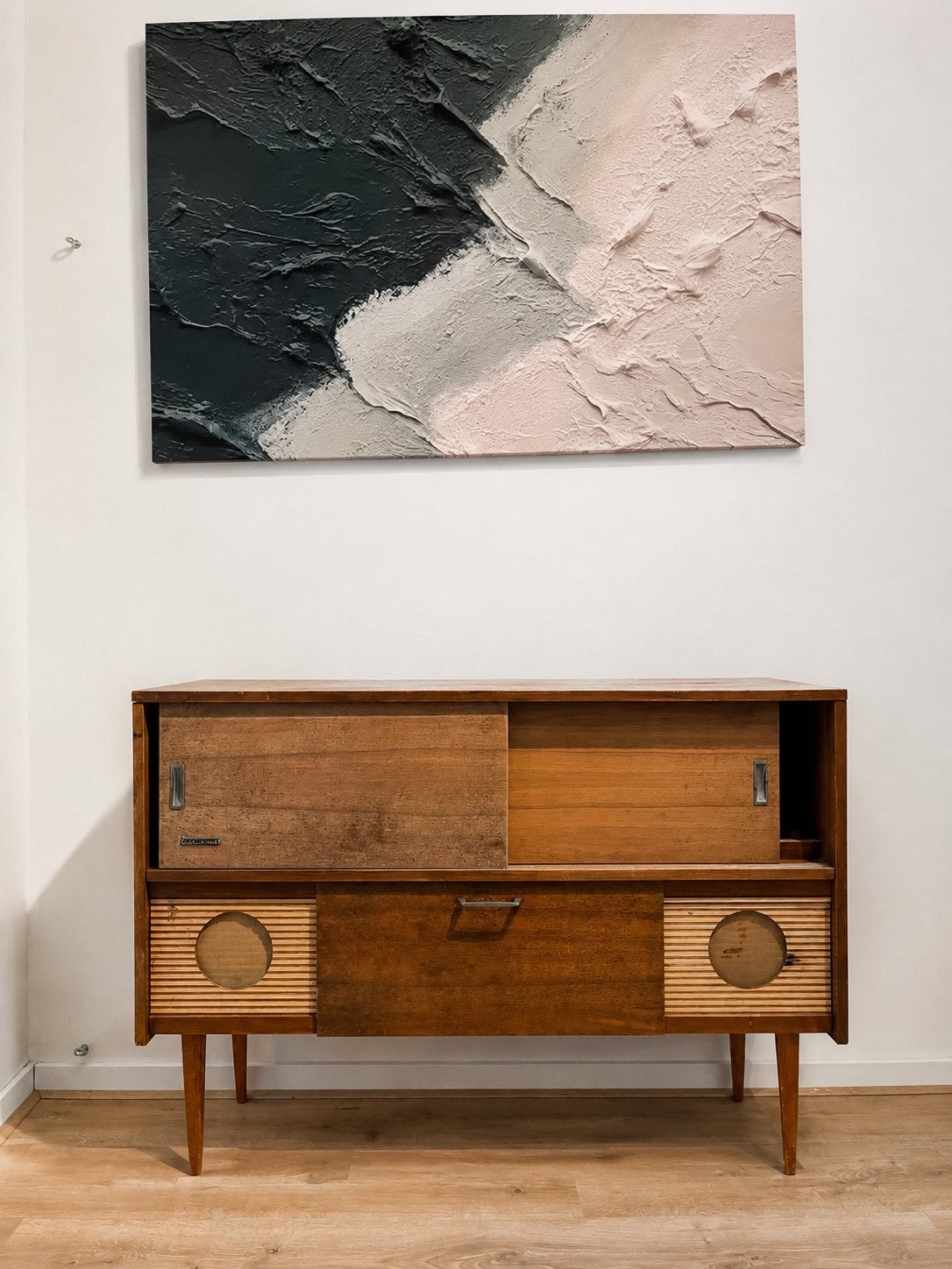 Vintage kastje met ruimte voor speakers en LP speler, Ophalen