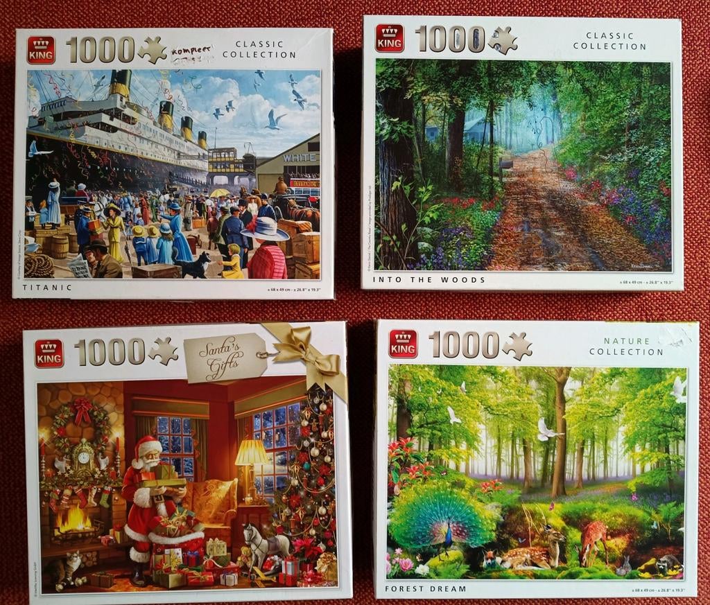 King Puzzels 1000 stukjes - Diverse collecties, 13 stuks, Ophalen of Verzenden, 500 t/m 1500 stukjes, Gebruikt, Legpuzzel