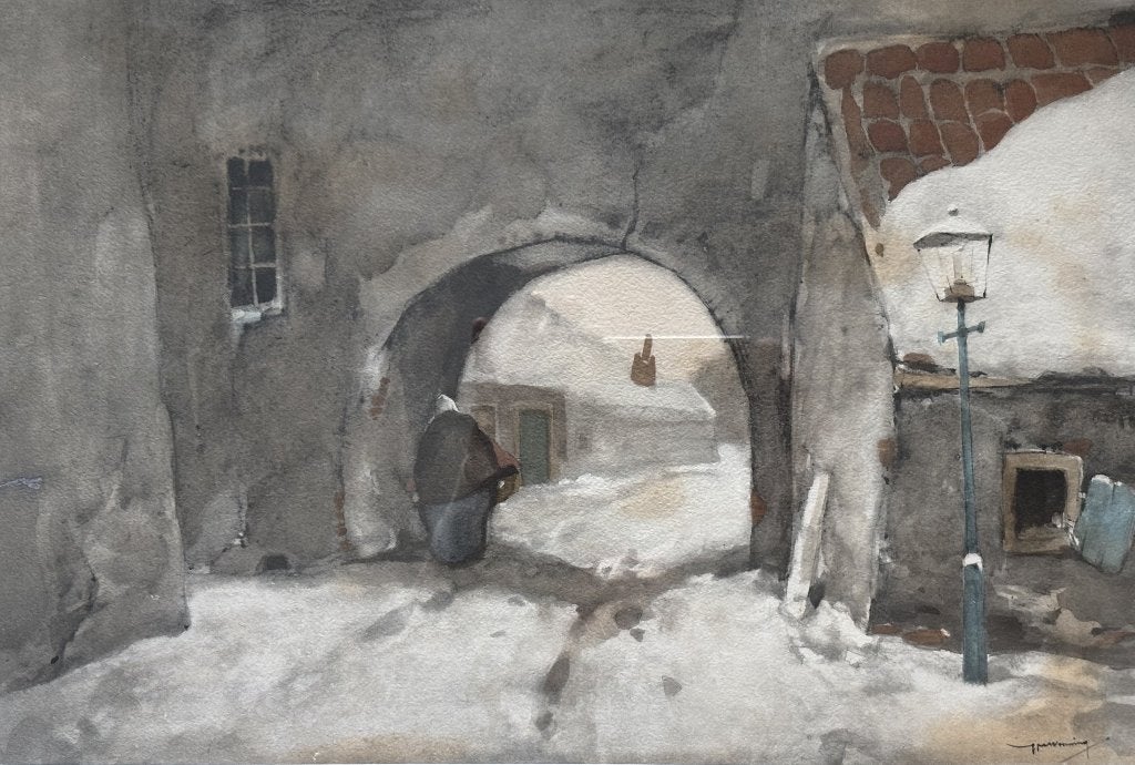 Ype Heerke Wenning (1879-1959)- Winterse poort te Leeuwarden, Antiek en Kunst, Kunst | Tekeningen en Foto's, Ophalen of Verzenden