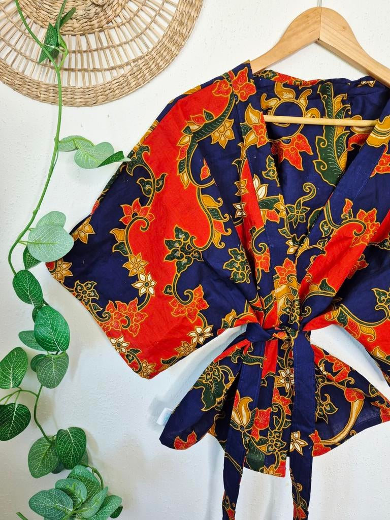 Handmade kimono van Indonesische batik katoen allsize, Maat 46/48 (XL) of groter, Nieuw, Ophalen of Verzenden, Korte mouw