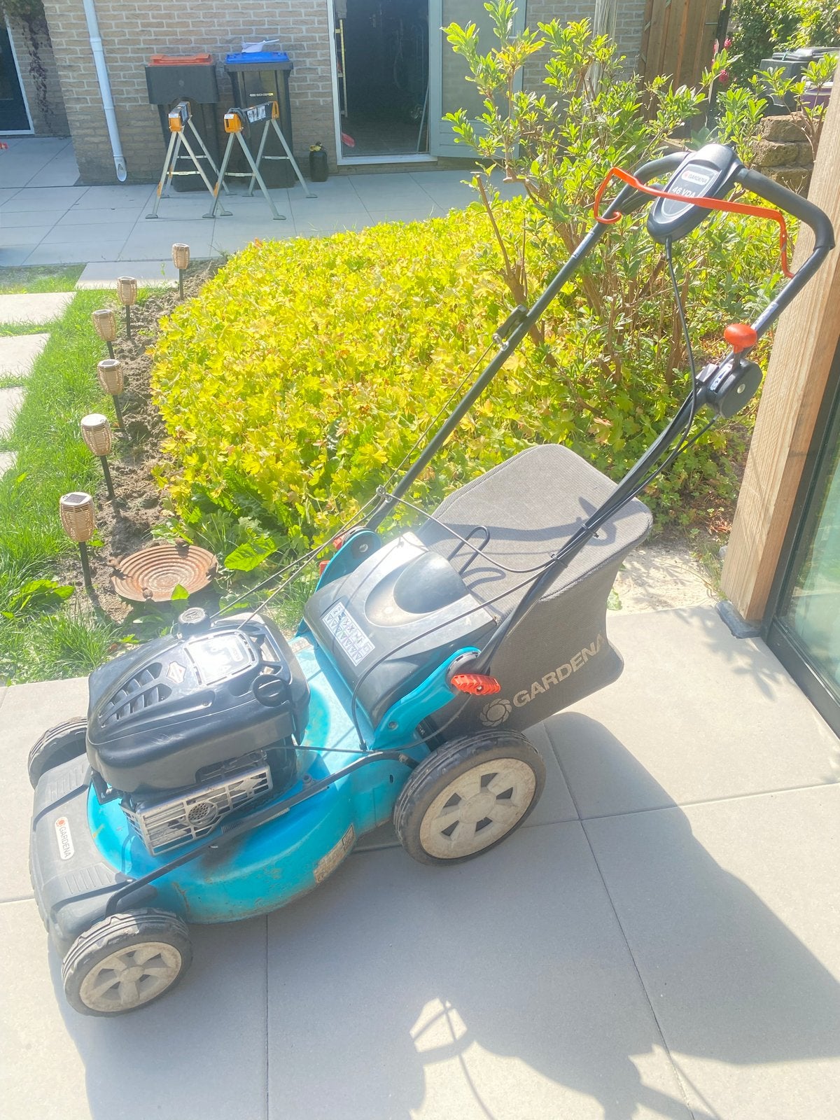 Gardena motormaaier zelfrijdend, opvangbak en mulchfunctie, Tuin en Terras, Grasmaaiers, Ophalen, Cirkelmaaier, Gebruikt, Mulchfunctie