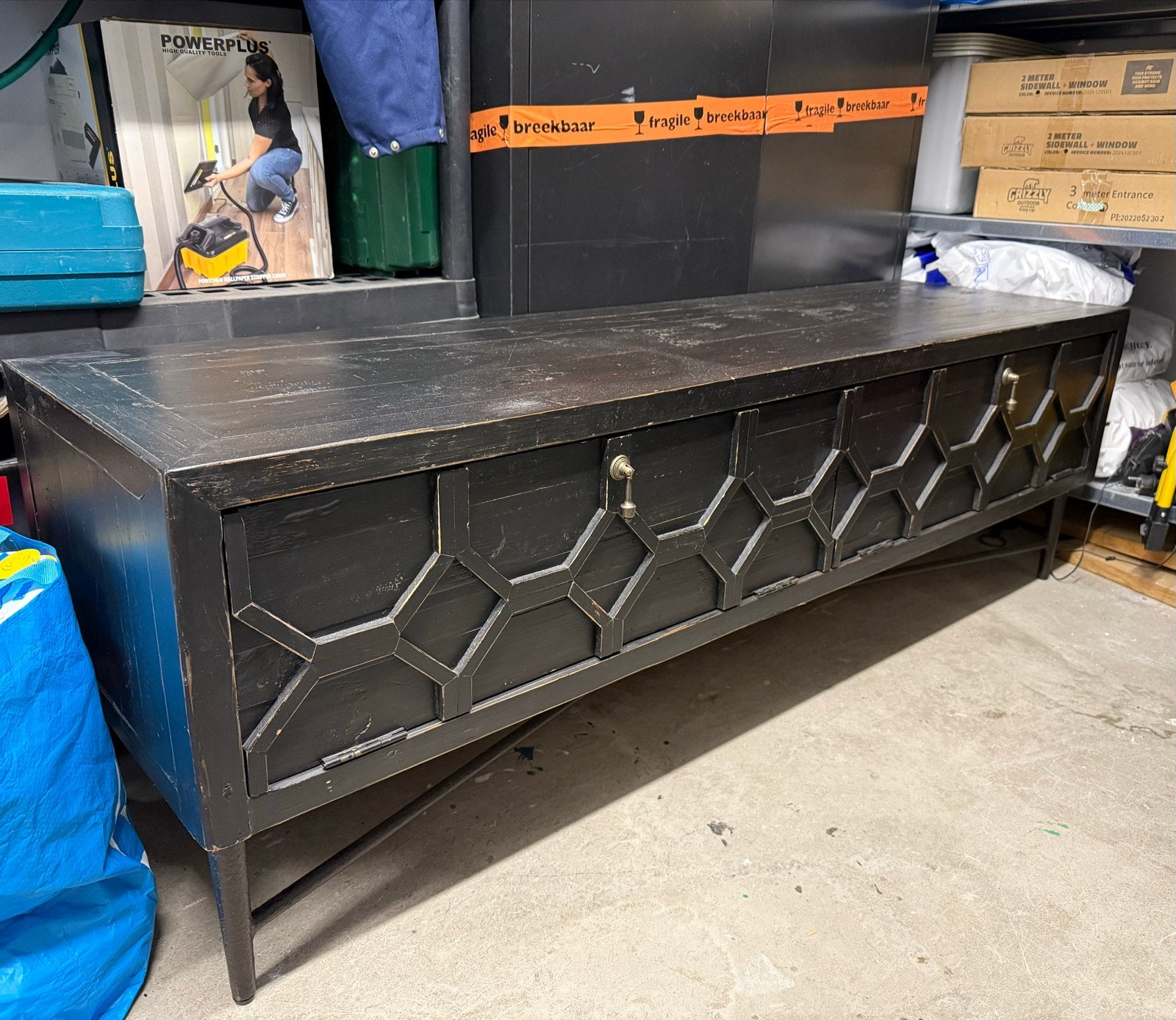 Homestock TV meubel - Zwart houten dressoir, Ophalen, 150 tot 200 cm, Zo goed als nieuw, Minder dan 100 cm