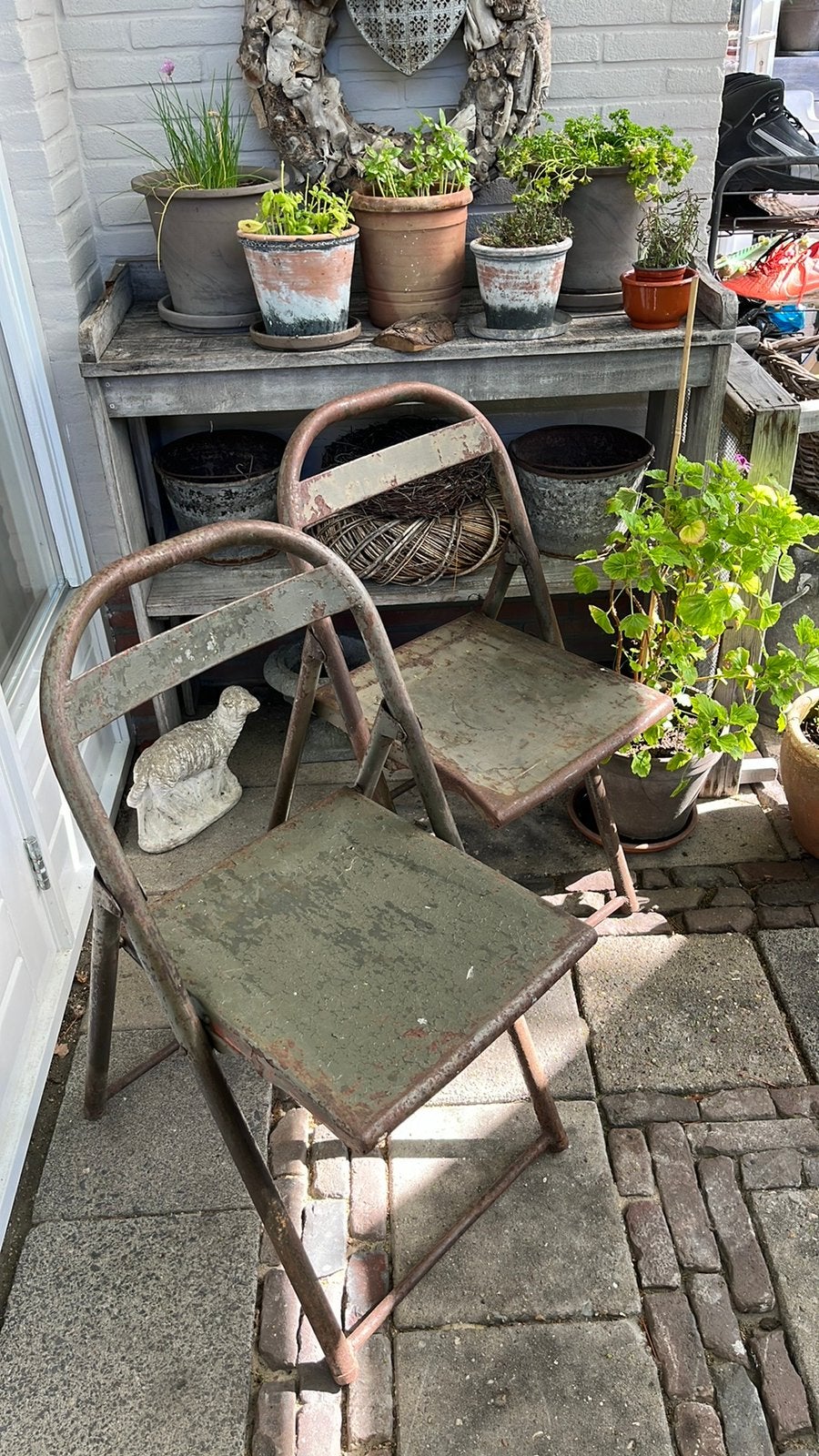 Jaren 60/70 stalen leger klapstoelen, Ophalen of Verzenden, Gebruikt, Metaal, Inklapbaar