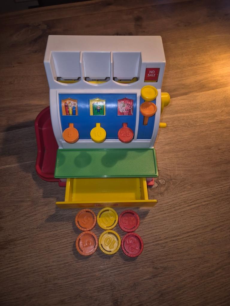 Fisher-Price Kassa met 6 Munten - Compleet en Klassiek, Kinderen en Baby's, Speelgoed | Fisher-Price, Ophalen of Verzenden, Gebruikt