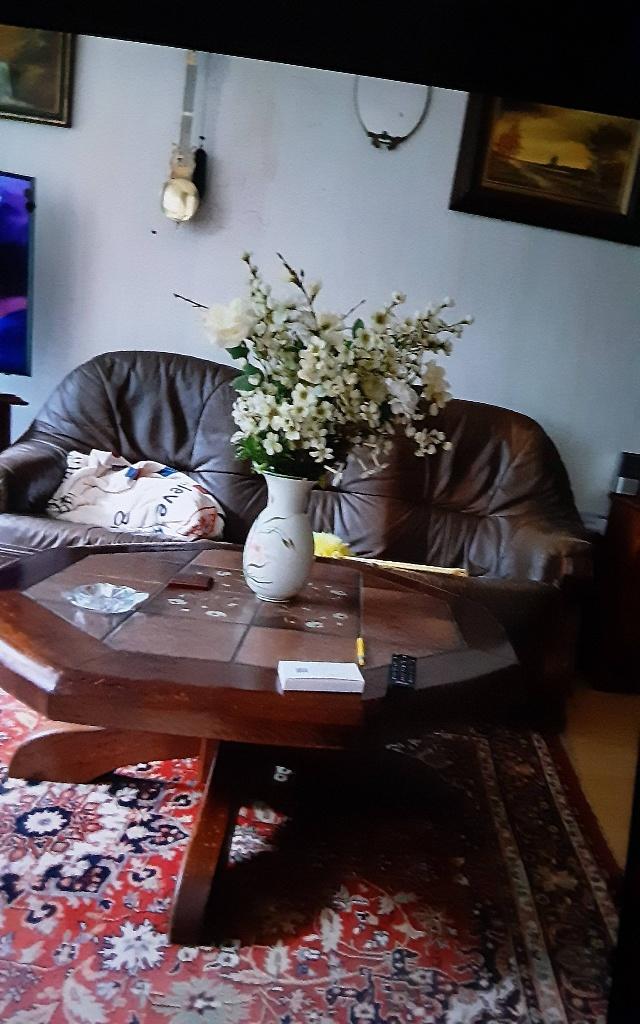 Eiken leren bankstel, Ophalen, Driepersoons, 75 tot 100 cm, Zo goed als nieuw