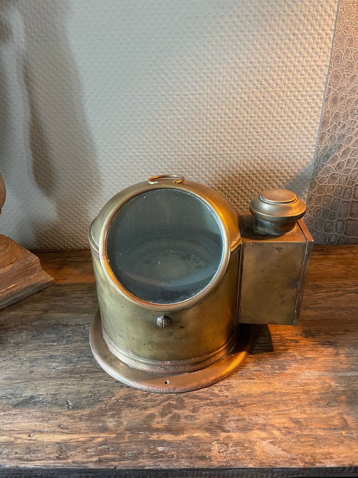 Antiek scheepskompas met olielamp - messing, Ophalen of Verzenden