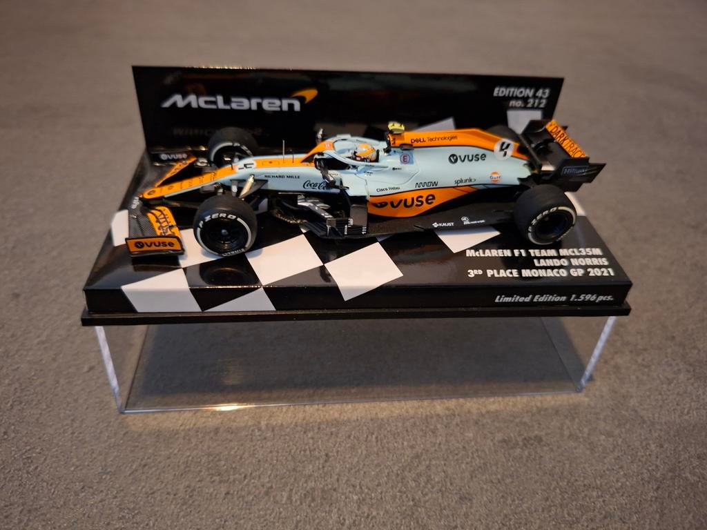 Minichamps Lando Norris McLaren Monaco GP 2021 1:43, Hobby en Vrije tijd, Modelauto's | 1:43, Nieuw, Auto, MiniChamps, Ophalen of Verzenden