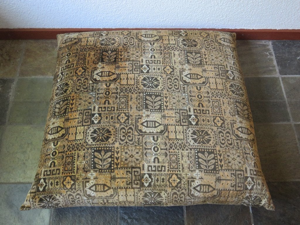 Vintage vierkante bruine poef 70s, Ophalen, Gebruikt, 75 tot 100 cm, 75 tot 100 cm