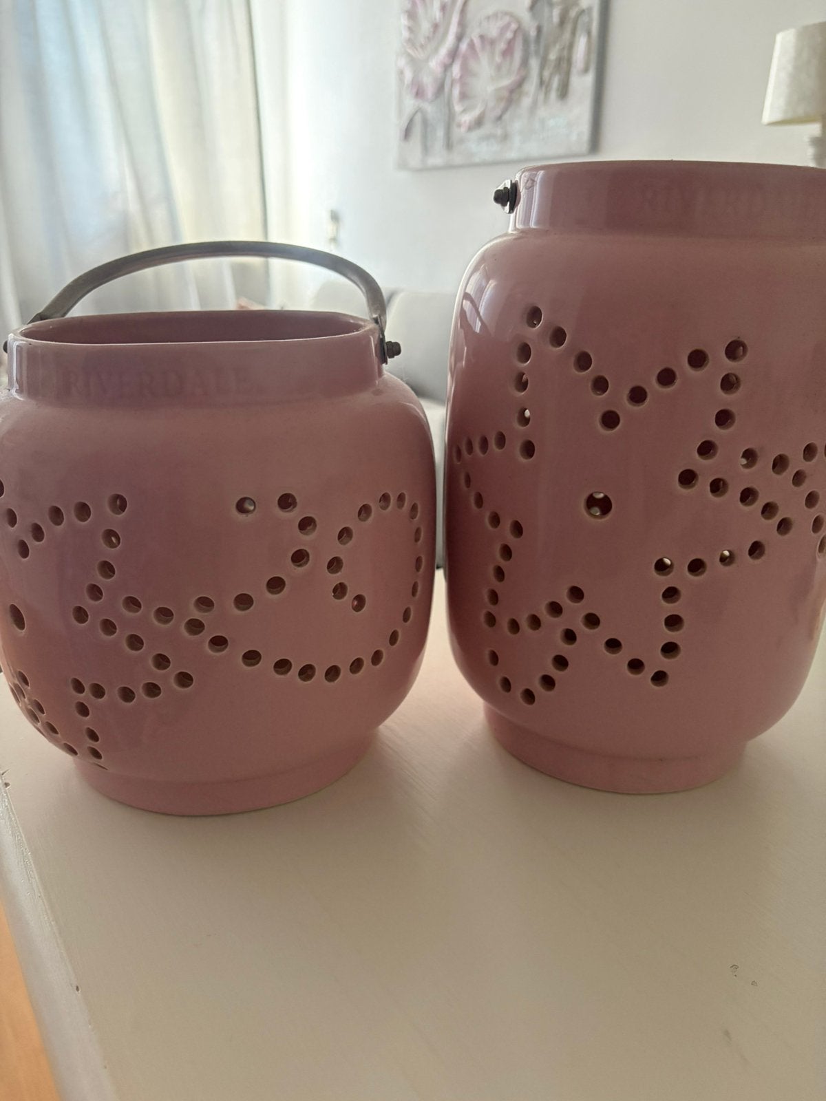 Riverdale windlichten, Ophalen of Verzenden, Zo goed als nieuw, Roze, Steen/keramiek