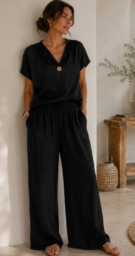 broek pak 2 delige set zwart nieuw zomer 1 maat tm 46, Kostuum of Pak, Zwart, Maat 42/44 (L), Nieuw