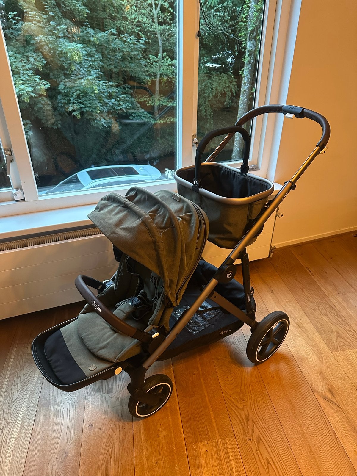 Cybex Gazelle S Duo kinderwagen (khaki) - Zo goed als nieuw, Duowagen, Zo goed als nieuw, Combiwagen, Ophalen