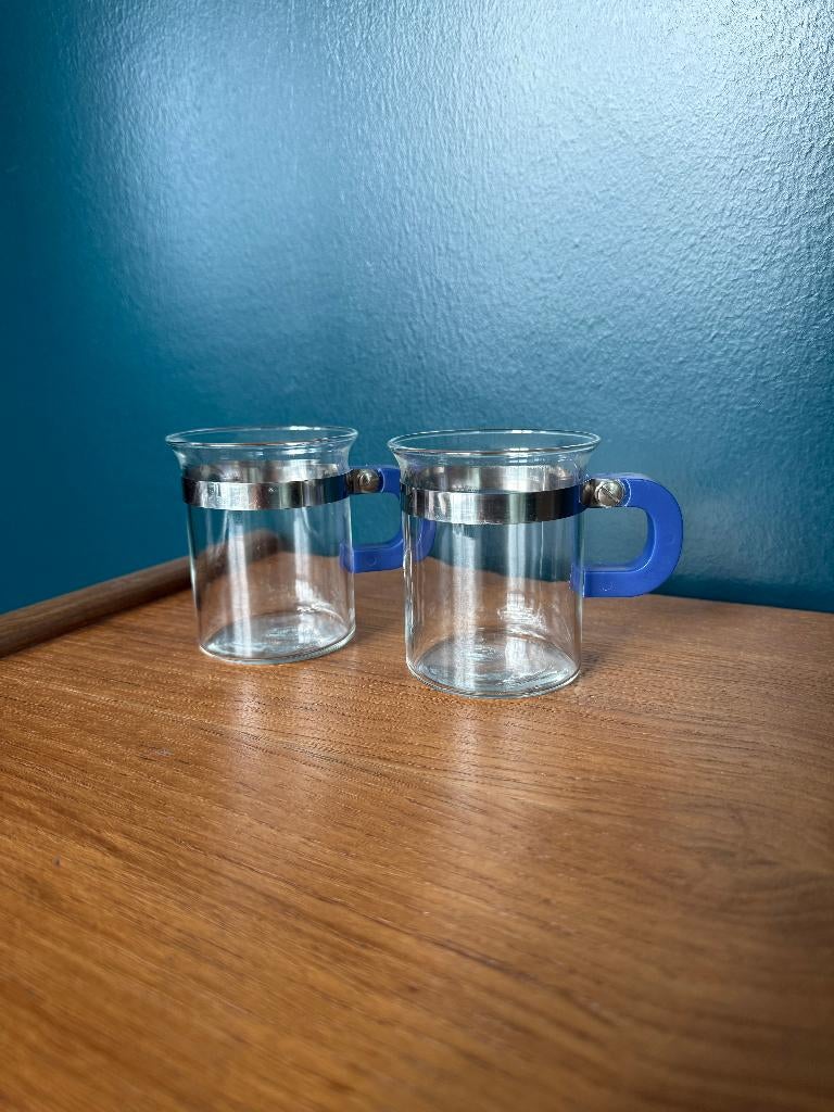 2x vintage Bodum theeglas, roestvrij staal houder, jaren 80, Ophalen of Verzenden, Zo goed als nieuw