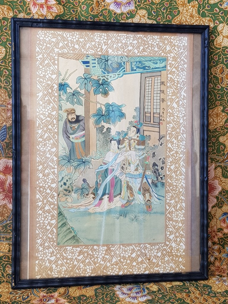 Mooi origineel antiek ingelijst Chinees schilderij op zijde., Ophalen of Verzenden