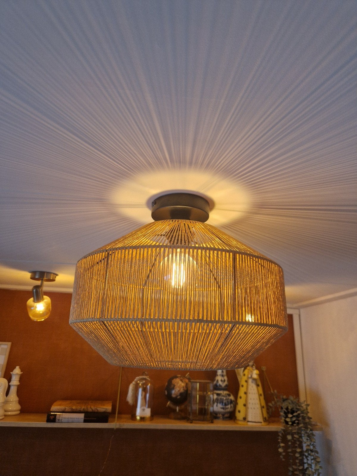 Rotan Plafondlamp | Plaffonière | Bohemian Stijl, Huis en Inrichting, Lampen | Plafondlampen, Ophalen, Beige, Modern, Natuurlijk materiaal