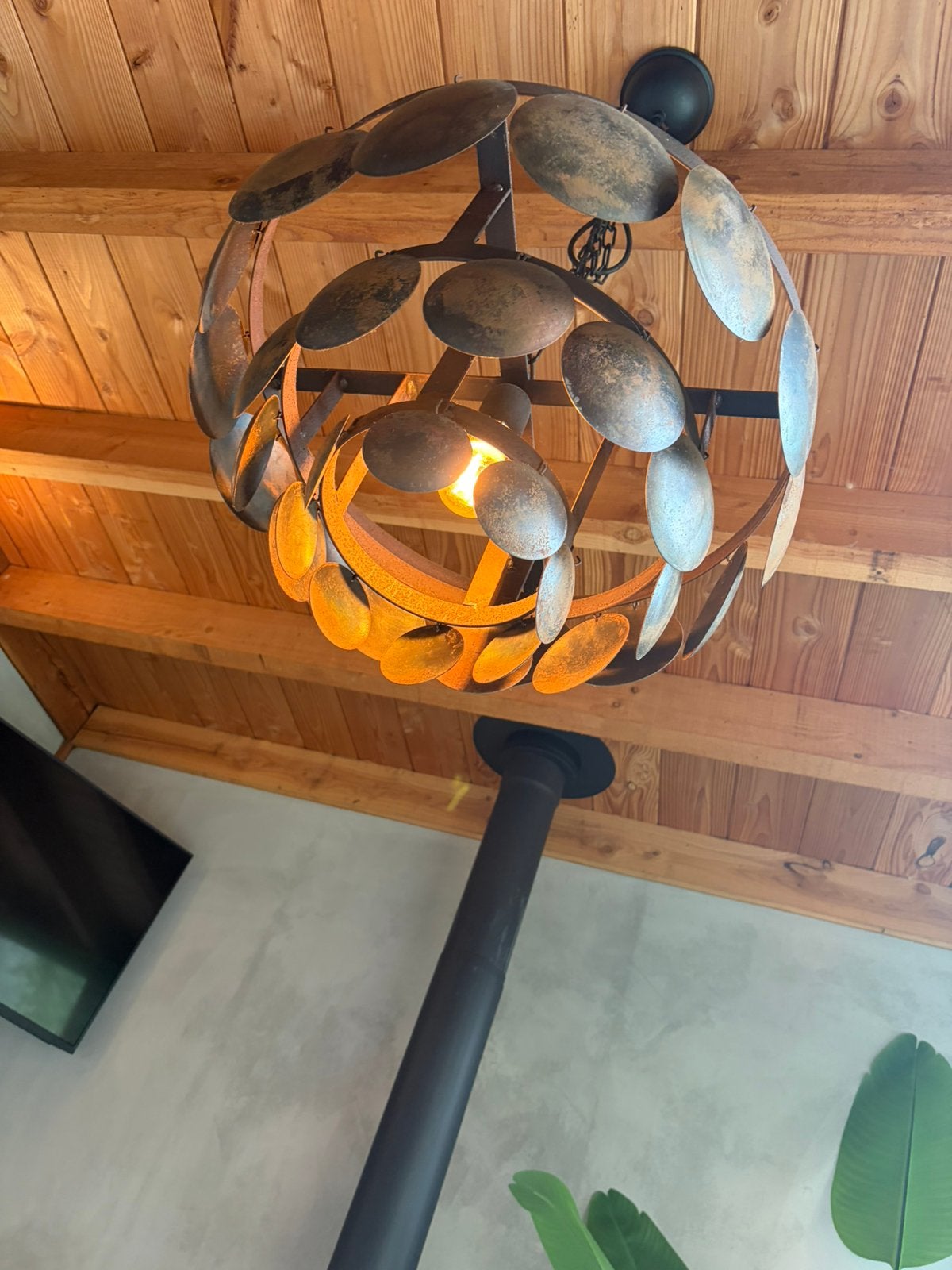 Hanglamp roestkleurig met schijven, Ophalen of Verzenden, Zo goed als nieuw