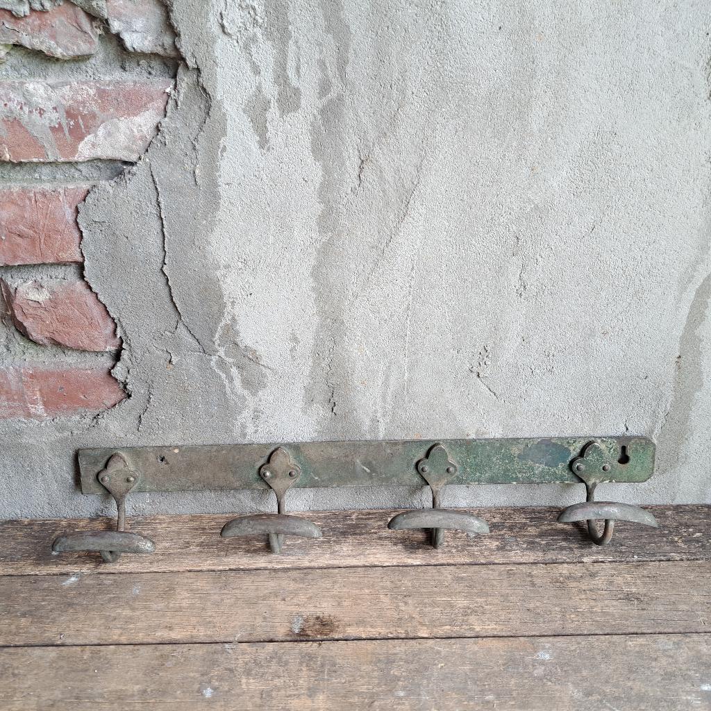 Oude Franse koperen kapstok met 4 haken 47,5 cm *Etage3*, Wandkapstok, Gebruikt, ., Ophalen of Verzenden