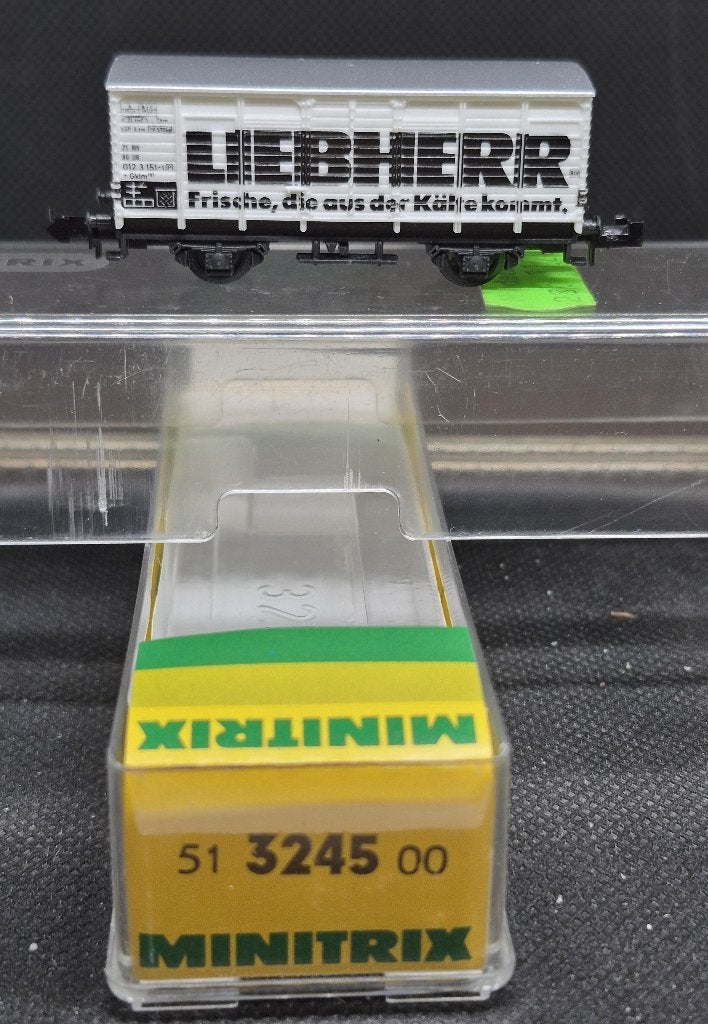 Minitrix 3245 - goederenwagen Gklm191 'Liebherr' (15154), Gelijkstroom, Trix, Wagon, Ophalen of Verzenden