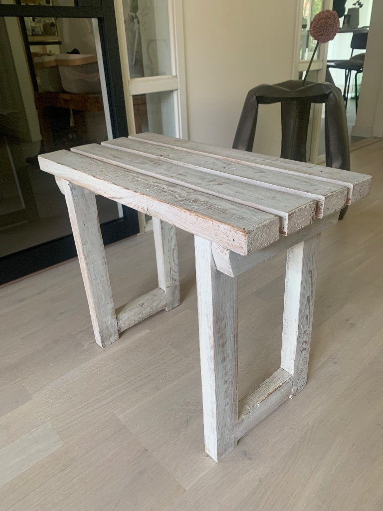 Houten krukje/tafeltje whitewash, Ophalen, Zo goed als nieuw, Hout