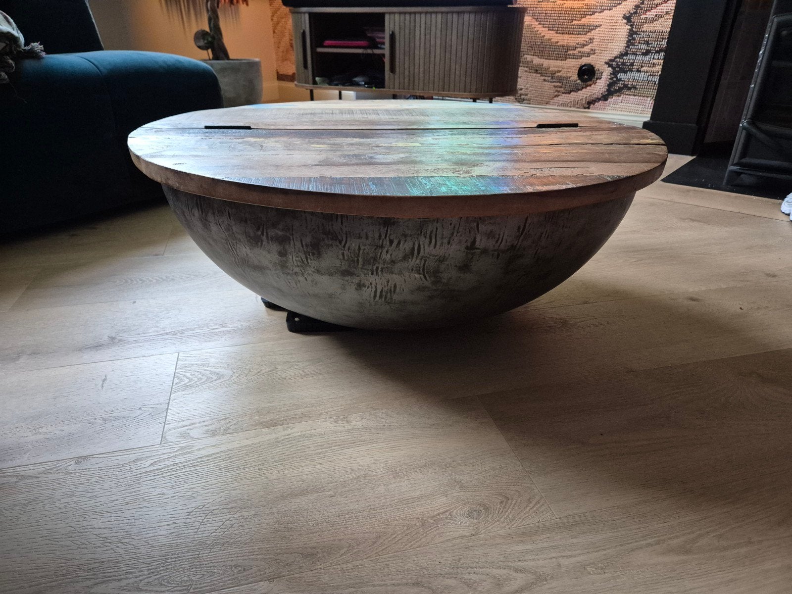 Salontafel met opbergruimte loods 5 - Rond, hout, Ophalen, Gebruikt, 50 tot 100 cm, Rustiek