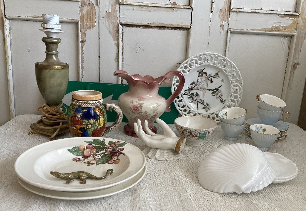 Brocante kan - borden - spoelkommetje - sierbord - bierpul, Ophalen of Verzenden