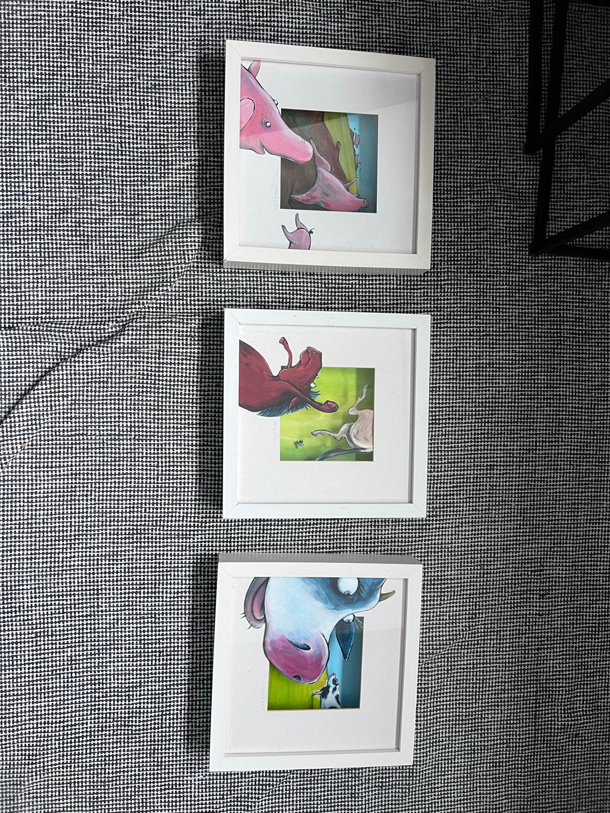 Set van 3 ingelijste 3D-kunstwerken met dieren, Minder dan 50 cm, Gebruikt, Oorspronkelijke maker, Overige typen