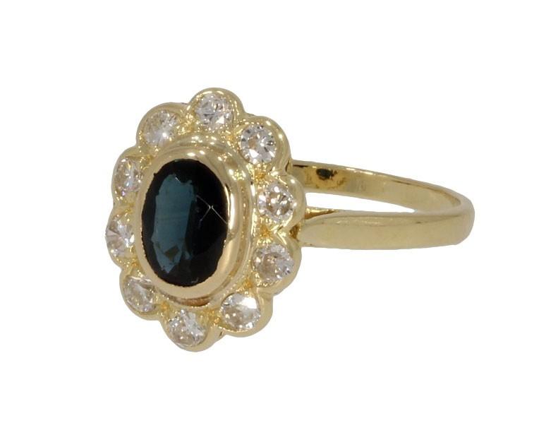 Lady DI diamanten saffier 18k gouden dames ring rozet fraai