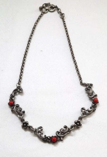 Prachtige art nouveau jasseronketting met rode steentjes WR, Sieraden, Tassen en Uiterlijk, Antieke sieraden, Ophalen, Overige materialen