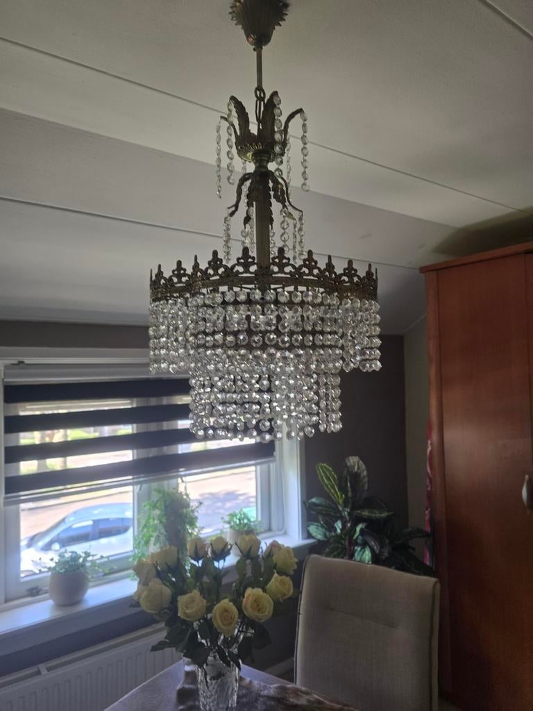 Prachtige Vintage Kroonluchter met Kristallen, Huis en Inrichting, Lampen | Kroonluchters, Ophalen, Gebruikt, Glas, Klassiek, Vintage, Barok