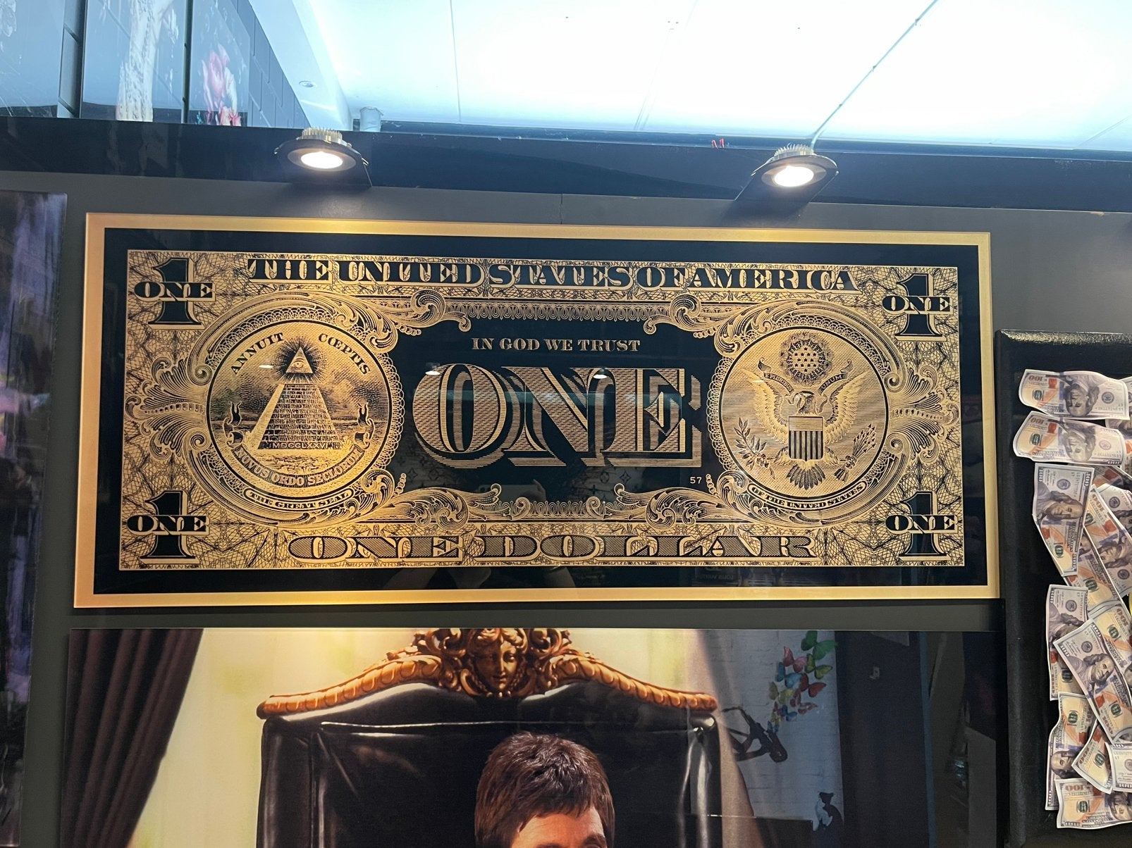 Gouden Dollar Plexiglas Kunstwerk 120x50 cm, Ophalen of Verzenden
