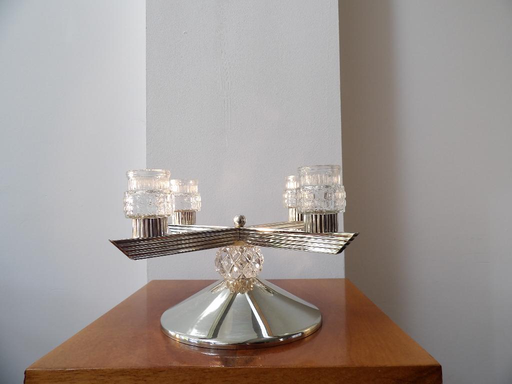 Sixties design Kandelaar WMF/Quist, verzilverd/kristal glas, Ophalen of Verzenden, Glas