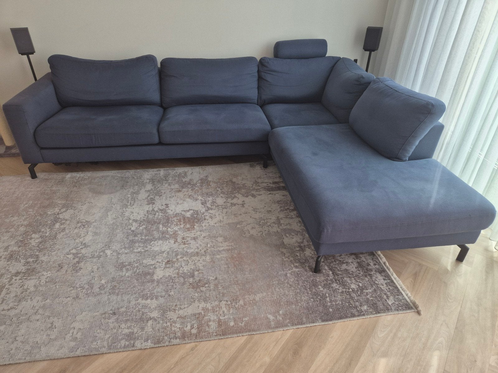 Grote spijkerblauwe hoekbank van Pronto - 290x220 cm, Ophalen, Gebruikt, Stof