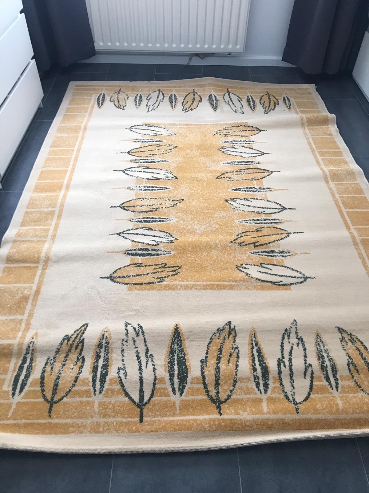 Vintage Tapijt met Bladmotief - Crème/Geel, 100 tot 150 cm, Ophalen of Verzenden, Zo goed als nieuw, Crème