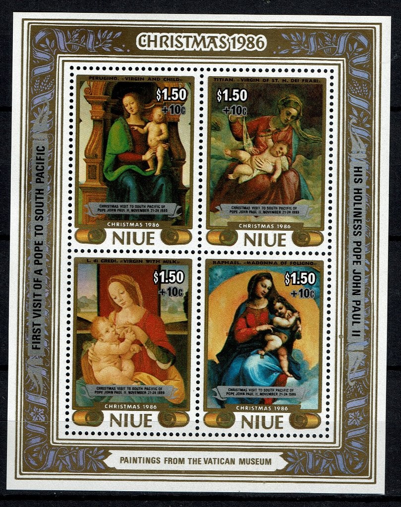 NIUE 1986 PF BLOK KERSTMIS CHRISTMAS RELIGIE KUNST 1, Ophalen of Verzenden, Postfris, Overige thema's