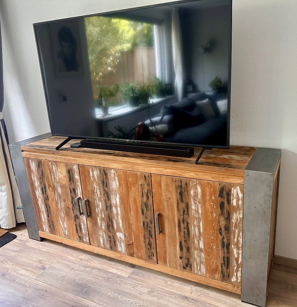 Complete teakhouten meubelset – industrieel – massief teak, Ophalen