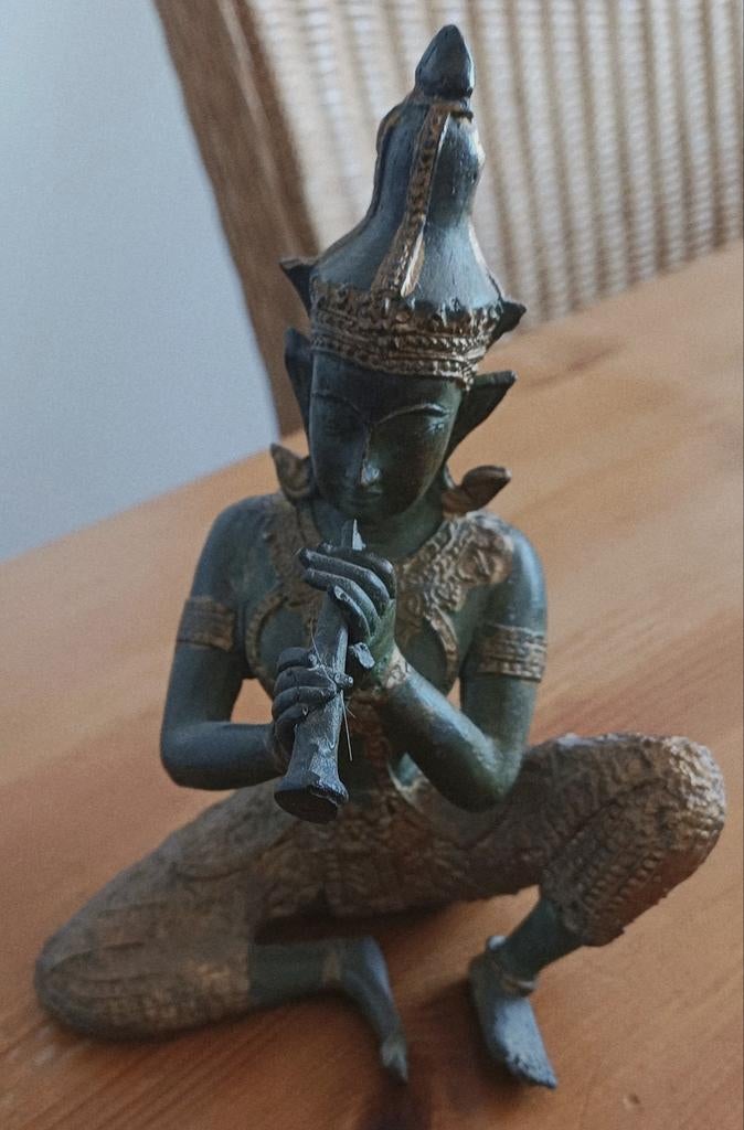 Mooi vintage bronzen Krishna beeldje, Ophalen, Minder dan 20 cm, Beeld, Klassiek