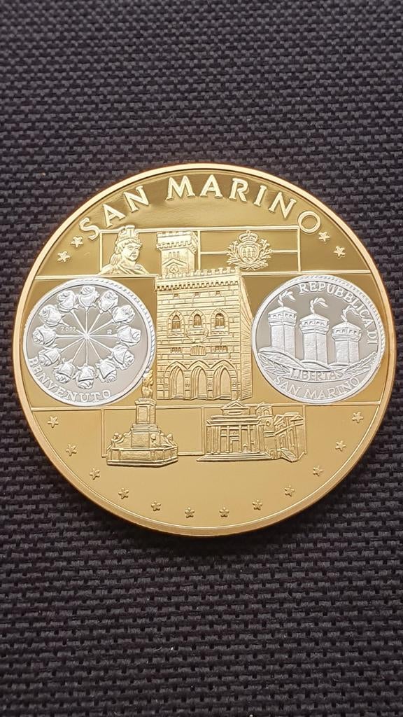 Munt uit 2002 San Marino verguld met 24k goud en verzilverd, Ophalen of Verzenden, Overige landen, Zilver