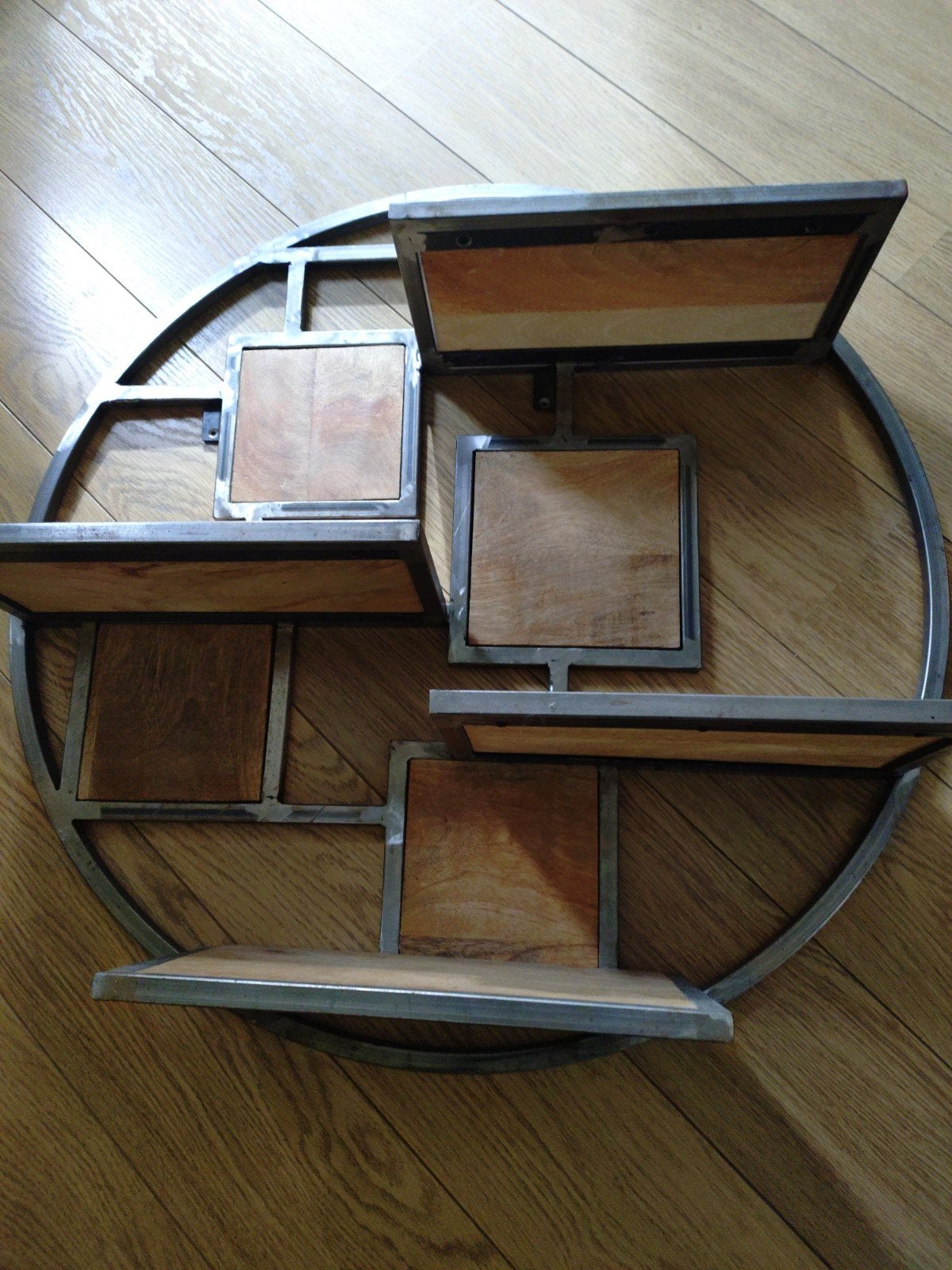 Ronde wandplank industrieel metaal en mango hout, Ophalen, Nieuw