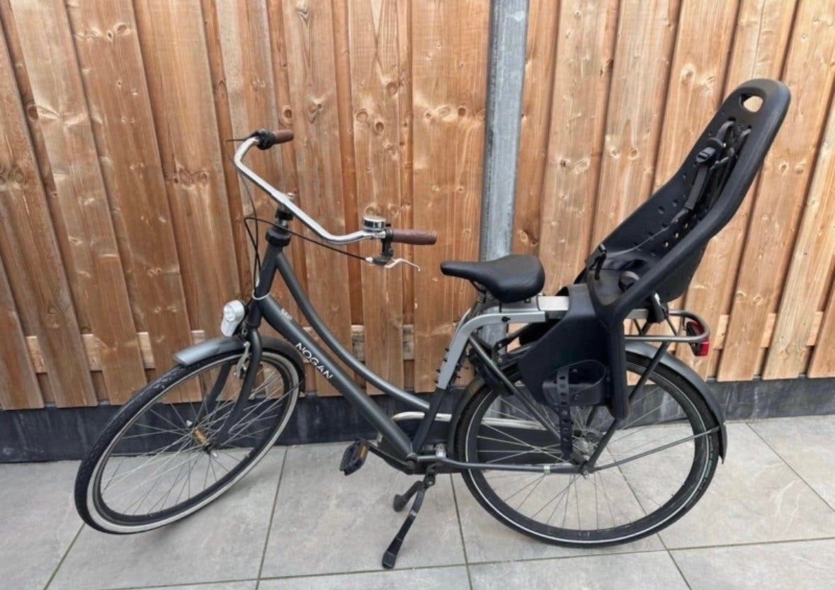 Nogan Damesfiets met Yepp Kinderzitje, Gebruikt, Versnellingen, 50 tot 53 cm, Trommelrem