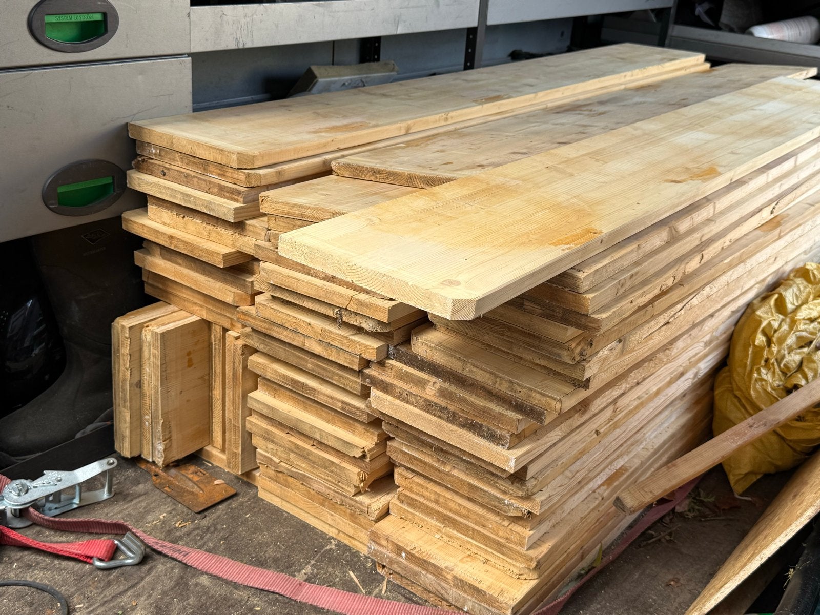 Oude kaasplanken uit kaasfabriek - Nostalgische vloer/muur, Doe-het-zelf en Verbouw, Hout en Planken, Gebruikt, Minder dan 25 mm