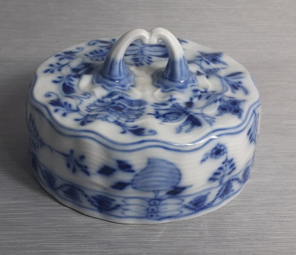 m009-Porseleinen botervloot deksel, blauw wit en vintage., Antiek en Kunst, Ophalen of Verzenden