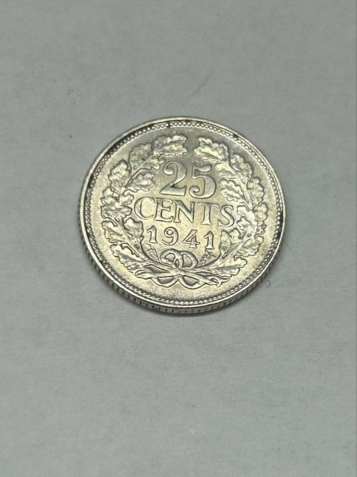 Zilveren Kwartje 1941 Koningin Wilhelmina, Zilver, 25 cent, Ophalen of Verzenden, Koningin Wilhelmina