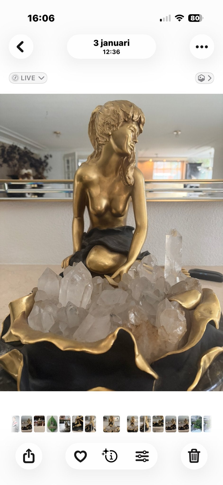 G. Visentin Bronzen Beeld Vrouw met Kwarts Kristallen, Ophalen of Verzenden, Brons, Beeld, Goud
