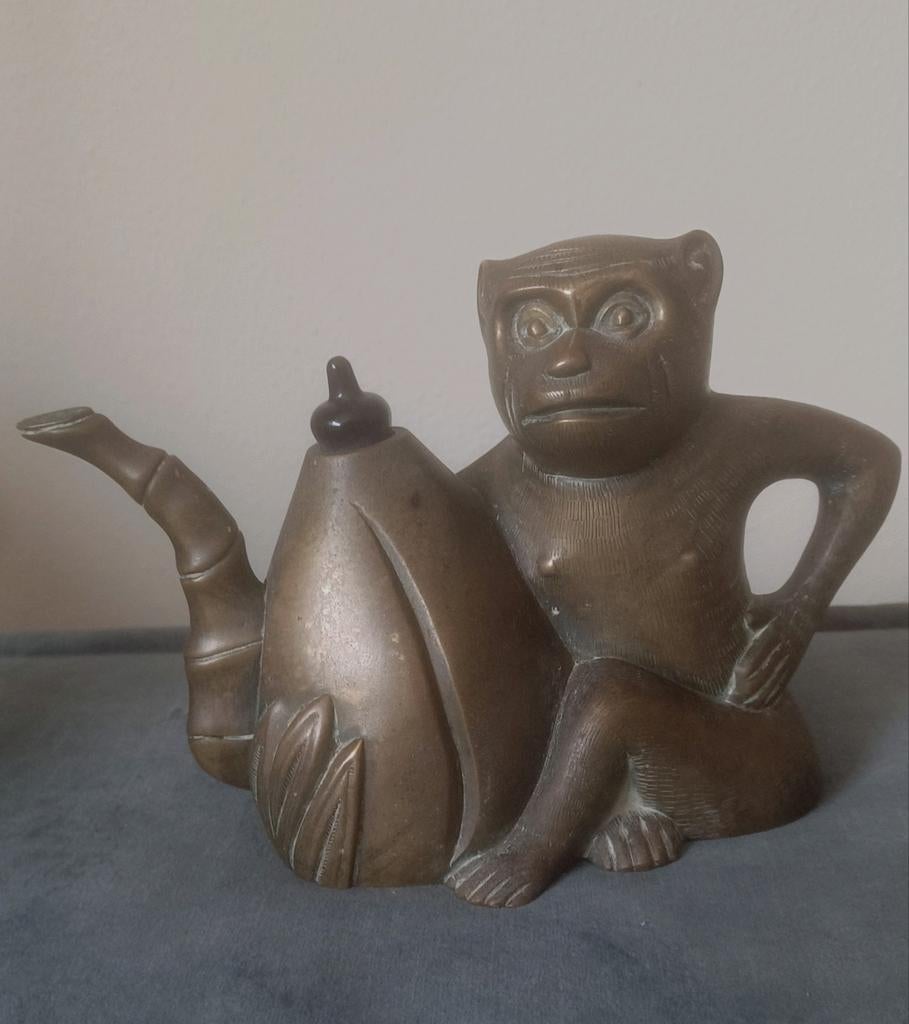 Antiek bronzen theepot Aapje China geen replica!, Antiek en Kunst, Ophalen of Verzenden
