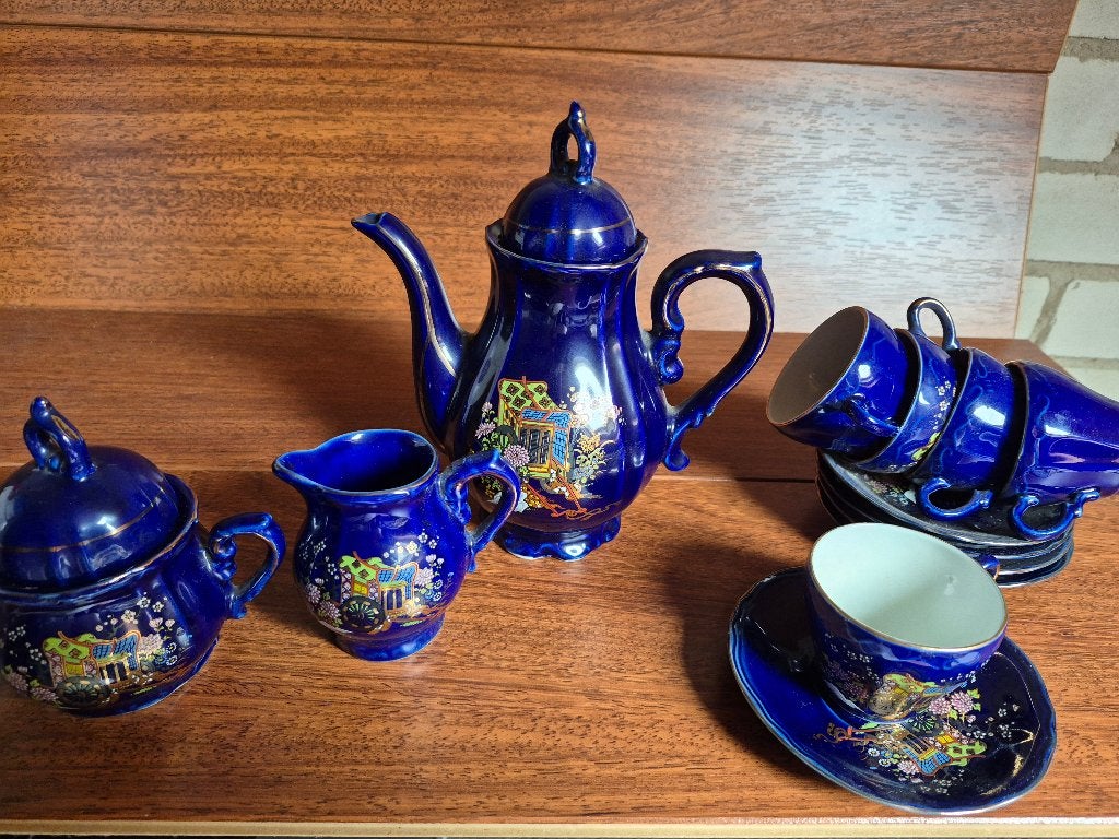 Vintage Kobalt blauw porseleinen koffie/theeservies, Antiek en Kunst, Ophalen of Verzenden