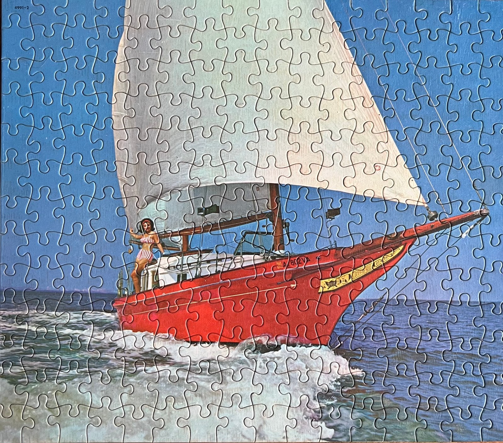 Vintage Legpuzzel Zeilboot - Meer dan 200 stukjes, Compleet, Ophalen of Verzenden, Minder dan 500 stukjes, Gebruikt, Legpuzzel