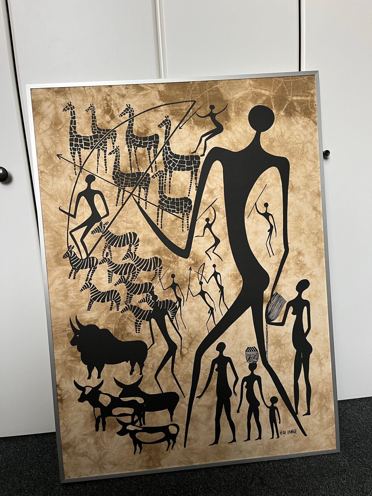 Afrikaans schilderij beige tinten, Ophalen, Afrika, Ingelijst, Meerkleurig