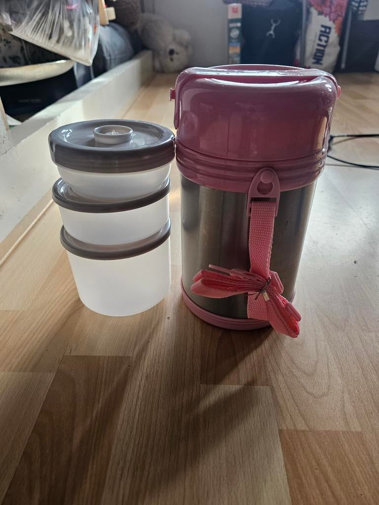 Thermosfles met bakjes - Houd je eten warm onderweg, Huis en Inrichting, Ophalen of Verzenden, Gebruikt
